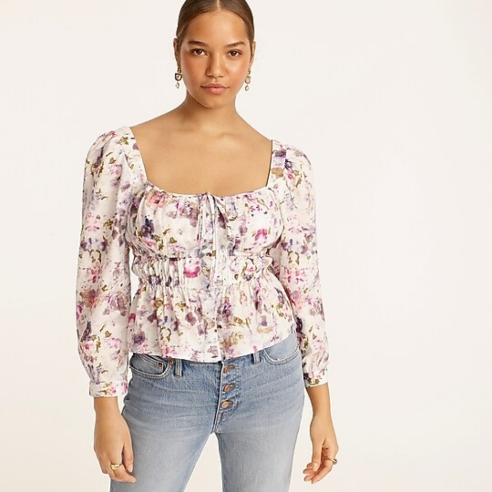 Flora Obscura x J. Crew Cinched Waist Top in Kaleidoscope Size 4 Cottagecore